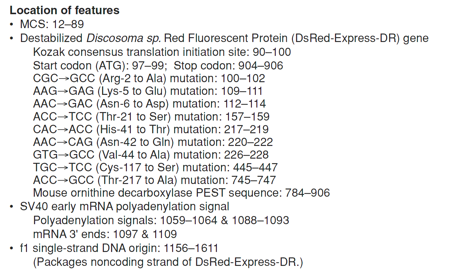 pDsRed-Express-DR 载体特征1